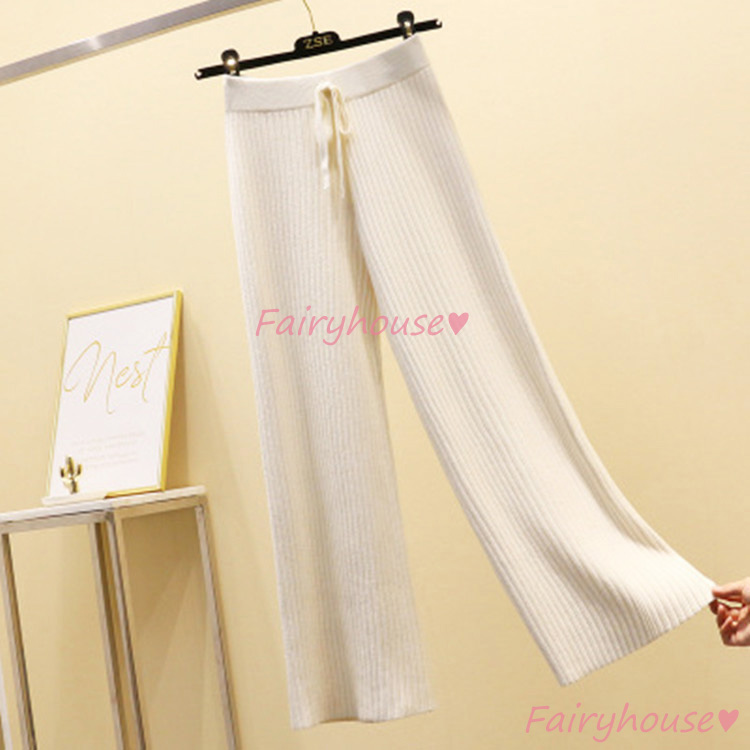 ニットワイドパンツ レディース 秋冬 ロング丈 セーター ストレートズボン おしゃれ 通勤 体型カバー40代50代30代 カジュアル韓国風 黒ボ大きいサイズ 