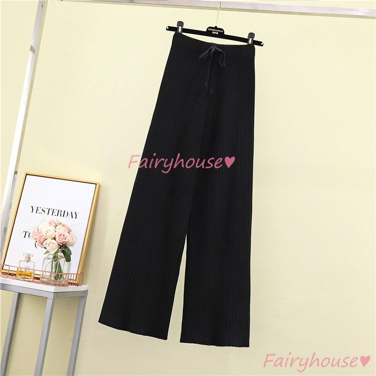 ニットワイドパンツ レディース 秋冬 ロング丈 セーター ストレートズボン おしゃれ 通勤 体型カバー40代50代30代 カジュアル韓国風 黒ボ大きいサイズ 