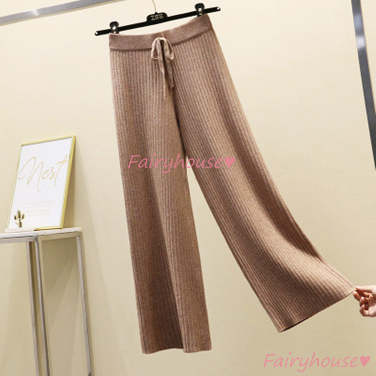 ニットワイドパンツ レディース 秋冬 ロング丈 セーター ストレートズボン おしゃれ 通勤 体型カバー40代50代30代 カジュアル韓国風 黒ボ大きいサイズ 