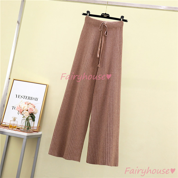 ニットワイドパンツ レディース 秋冬 ロング丈 セーター ストレートズボン おしゃれ 通勤 体型カバー40代50代30代 カジュアル韓国風 黒ボ大きいサイズ 
