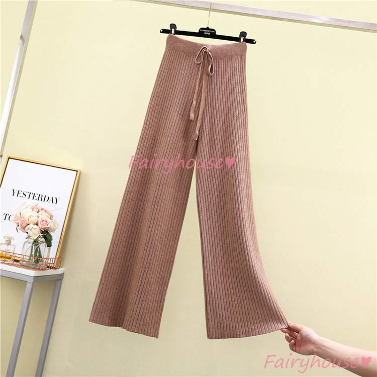 ニットワイドパンツ レディース 秋冬 ロング丈 セーター ストレートズボン おしゃれ 通勤 体型カバー40代50代30代 カジュアル韓国風 黒ボ大きいサイズ 