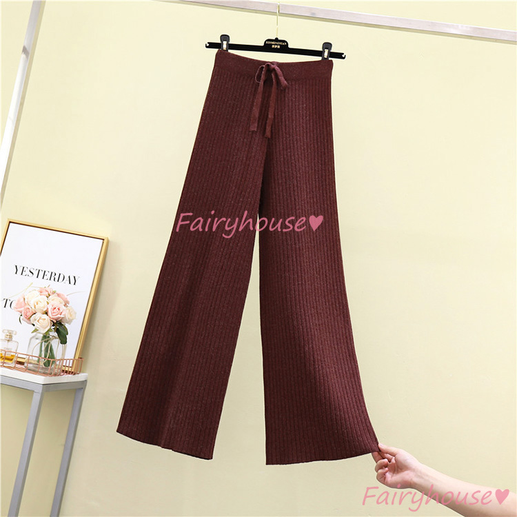 ニットワイドパンツ レディース 秋冬 ロング丈 セーター ストレートズボン おしゃれ 通勤 体型カバー40代50代30代 カジュアル韓国風 黒ボ大きいサイズ 