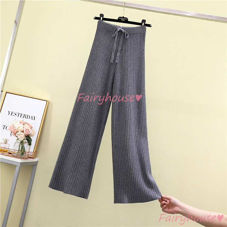 ニットワイドパンツ レディース 秋冬 ロング丈 セーター ストレートズボン おしゃれ 通勤 体型カバー40代50代30代 カジュアル韓国風 黒ボ大きいサイズ 