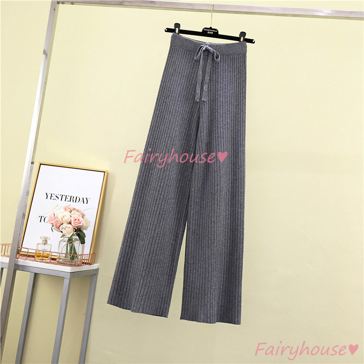 ニットワイドパンツ レディース 秋冬 ロング丈 セーター ストレートズボン おしゃれ 通勤 体型カバー40代50代30代 カジュアル韓国風 黒ボ大きいサイズ 