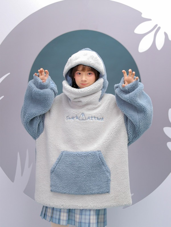 サメ もこもこ レディース 冬 部屋着 ボア 厚手 誕生日 長袖 コート プルオーバー トップス アウター 男女兼用 ゆったり 普段着 