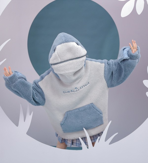 サメ もこもこ レディース 冬 部屋着 ボア 厚手 誕生日 長袖 コート プルオーバー トップス アウター 男女兼用 ゆったり 普段着 