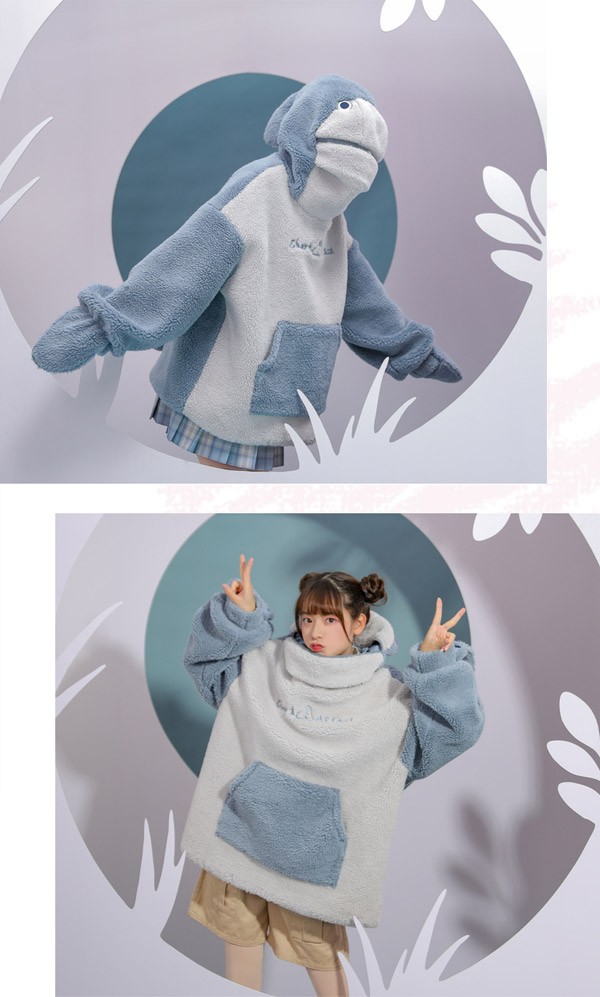 サメ もこもこ レディース 冬 部屋着 ボア 厚手 誕生日 長袖 コート プルオーバー トップス アウター 男女兼用 ゆったり 普段着 