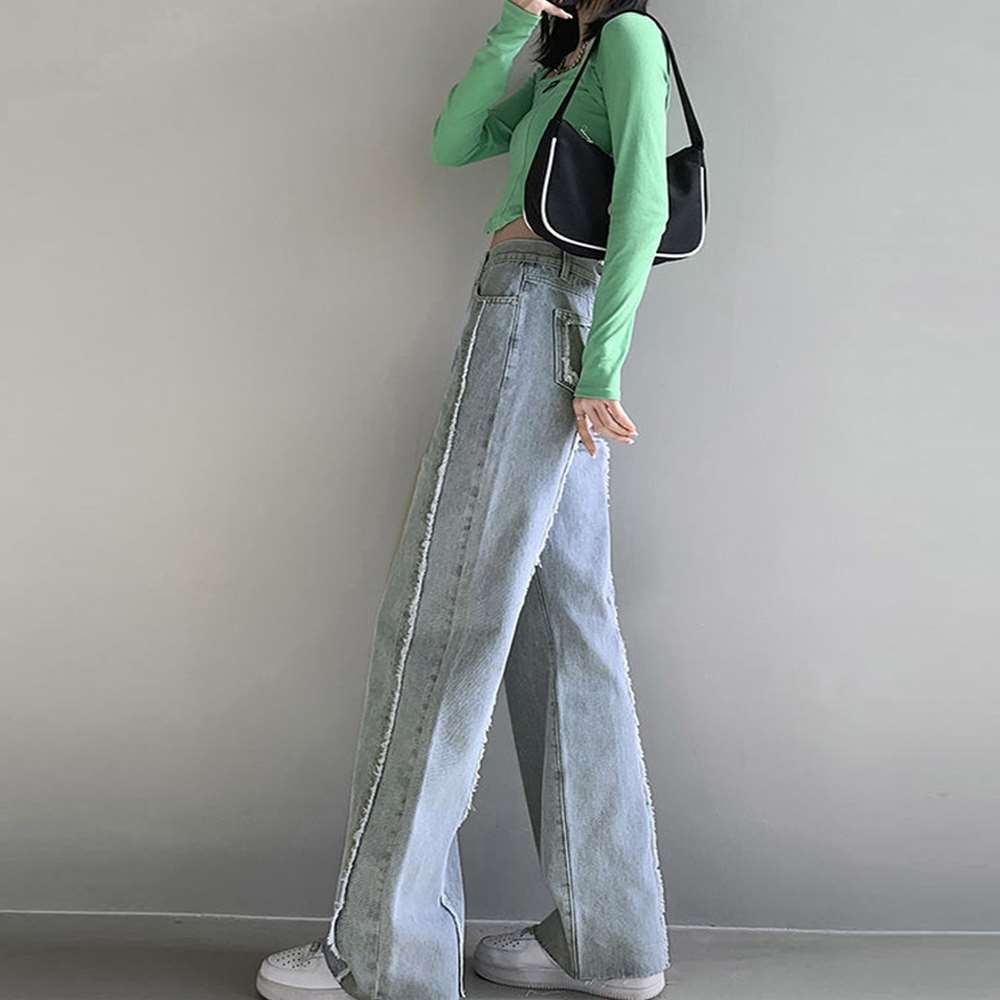 デニム ワイド パンツ ハイウエスト 脚長  