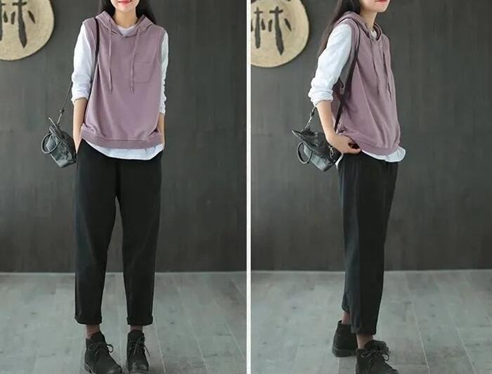 部分短納期！レディース ノースリーブ フード付き ベスト プルオーバー ポケット付き カジュアル ゆったり レイヤード お洒落 重ね着 トップス 薄手 