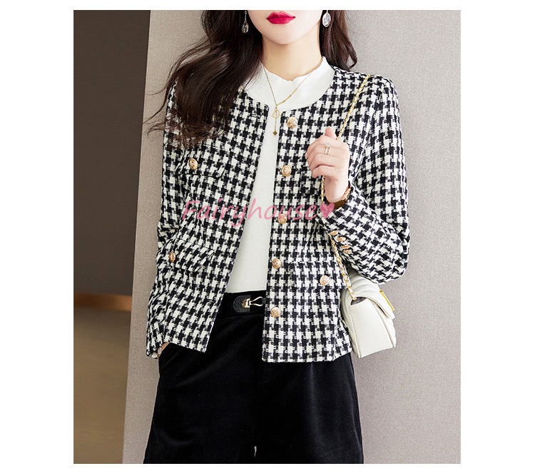 ツイードジャケット レディース 40代 長袖ノーカラージャケット 千鳥格子ショット丈ツイードコート 春コートアウター 秋服 入学式 卒業式 大人韓国風 通勤OL 