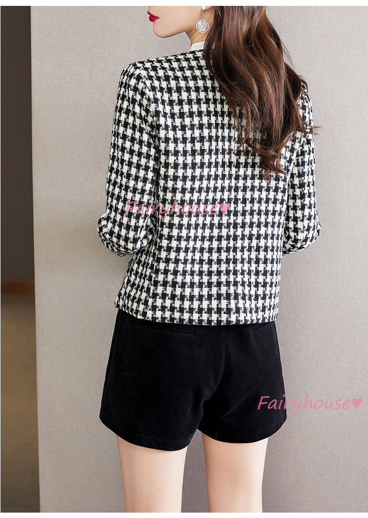 ツイードジャケット レディース 40代 長袖ノーカラージャケット 千鳥格子ショット丈ツイードコート 春コートアウター 秋服 入学式 卒業式 大人韓国風 通勤OL 