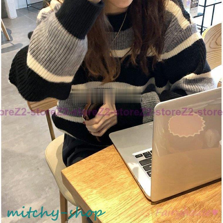 ニットトップス レディース 秋冬 40代 長袖 ニットトップス 30代 ボーダー柄セーター ゆったりプルオーバー 50.代 韓国風 ショット丈ニットソー オシャレ秋服 