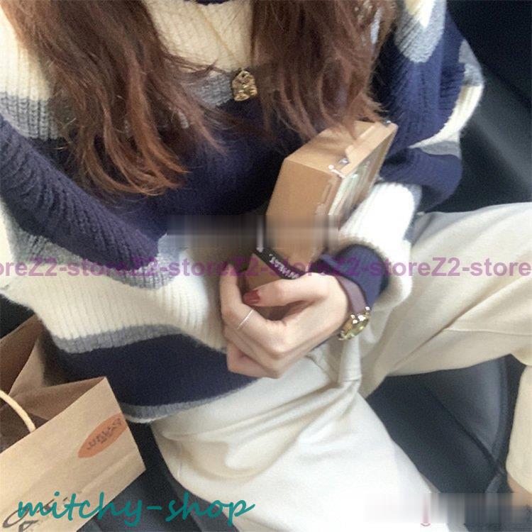 ニットトップス レディース 秋冬 40代 長袖 ニットトップス 30代 ボーダー柄セーター ゆったりプルオーバー 50.代 韓国風 ショット丈ニットソー オシャレ秋服 