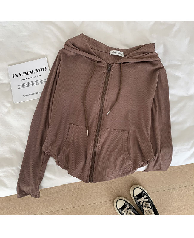 送料無料 レディース ジップアップ 前開き カジュアル トップス サマー冷房対策 夏 ジャケット 長袖 フード付き 不規則裾 秋 春 