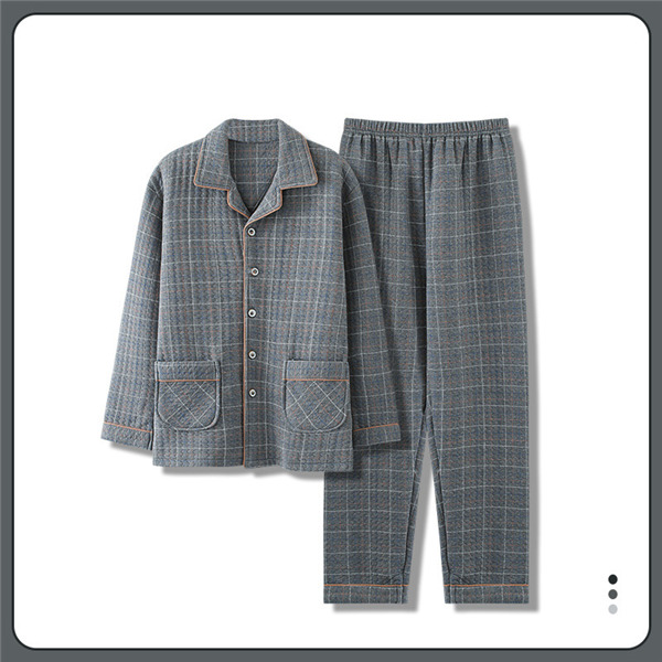 メンズ パジャマ キルトパジャマ 中綿 前開き ルームウェア セットアップ 襟付き 保温 部屋着 寝間着 長袖長ズボン チェック柄 秋冬 上下セット 