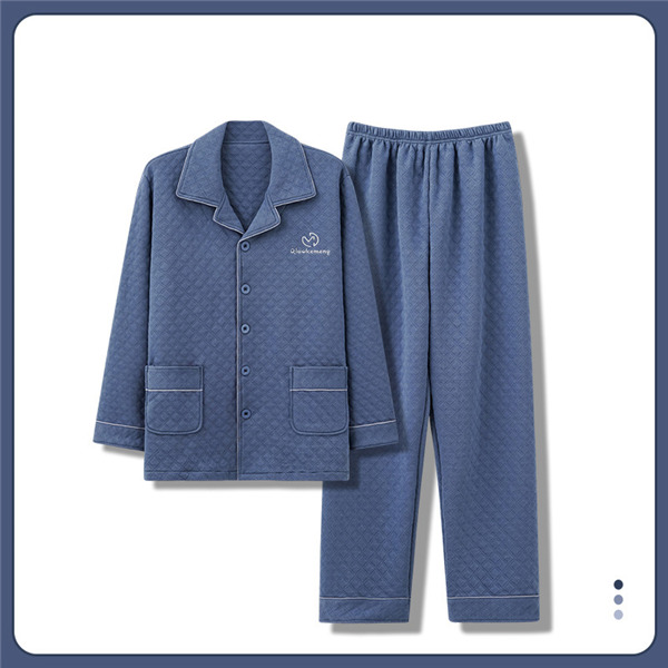 メンズ パジャマ キルトパジャマ 中綿 前開き ルームウェア セットアップ 襟付き 保温 部屋着 寝間着 長袖長ズボン チェック柄 秋冬 上下セット 