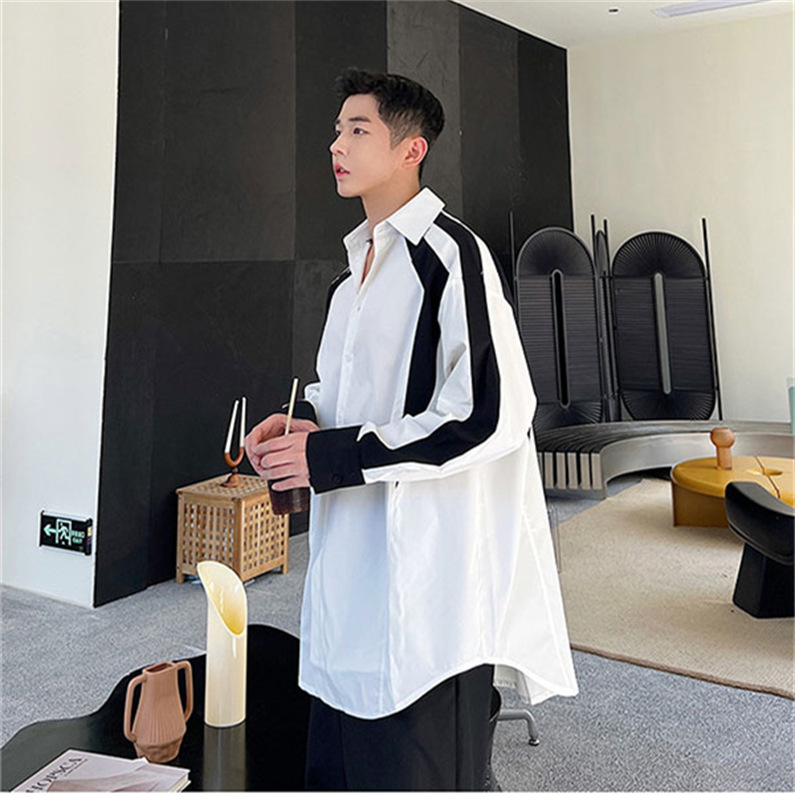メンズ シャツ カジュアルシャツ 長袖 ワーク 上着 男子トップス ダンスウェア ゆったり ワイシャツ 無地 発表会 白黒 春秋 公演 スタイリッシュ クラブ 