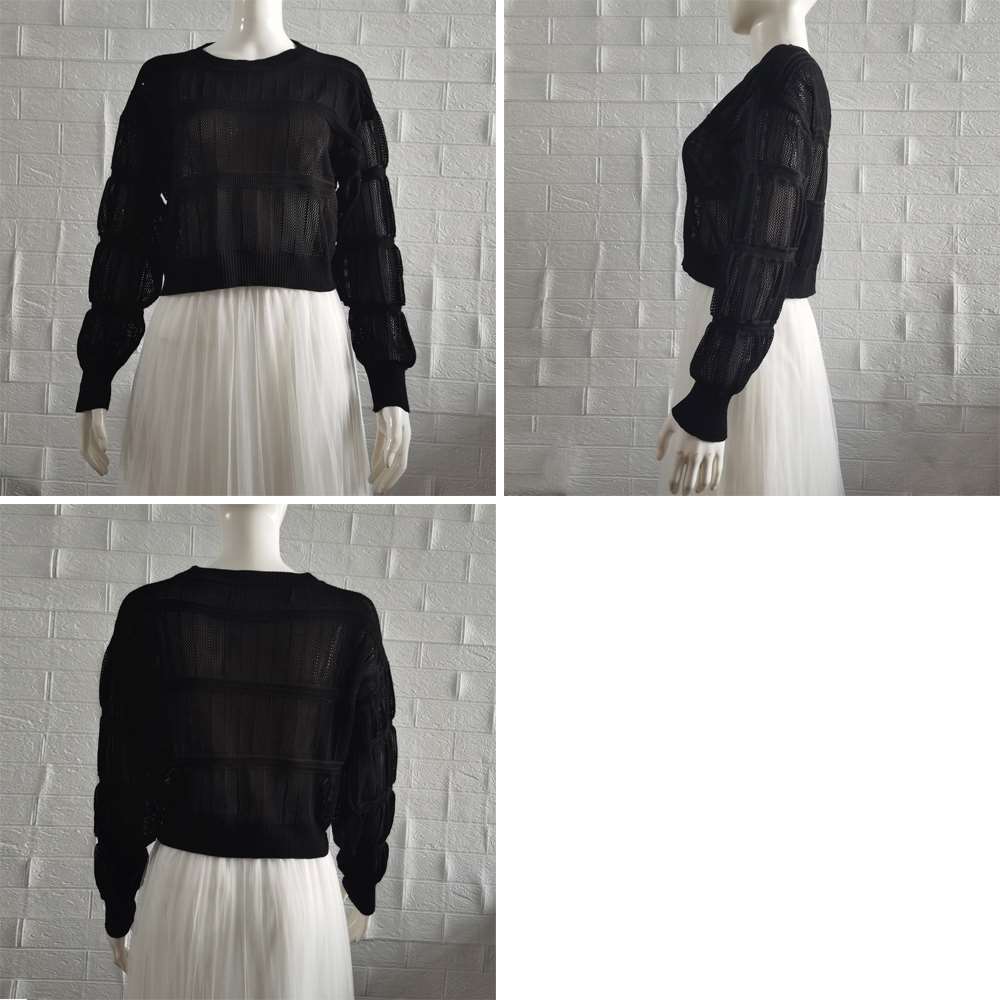 透かし編み 長袖 ニット トップス 韓国風  