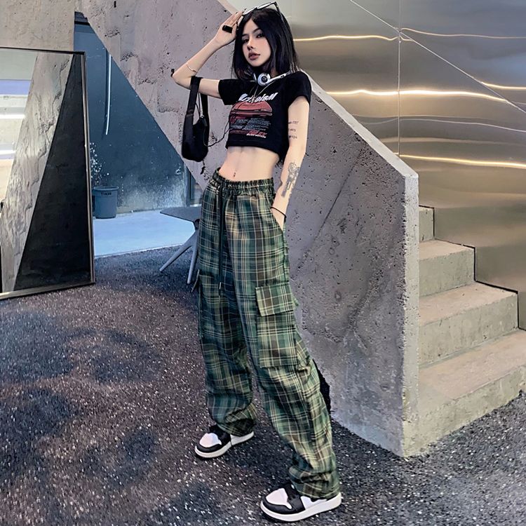 チェック柄 カーゴパンツ 韓国 ストリート HIPHOP 原宿系 パンク 衣装 ダンス Y2K K-POP レディース 