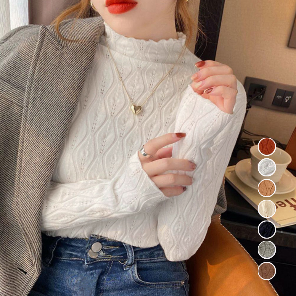 ニットトップス 秋冬プチハイネック 長袖 。可  