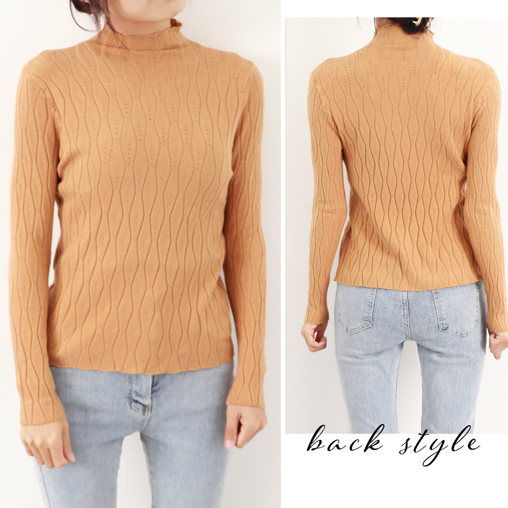 ニットトップス 秋冬プチハイネック 長袖 。可  