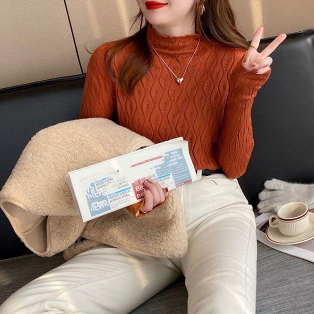 ニットトップス 秋冬プチハイネック 長袖 。可  