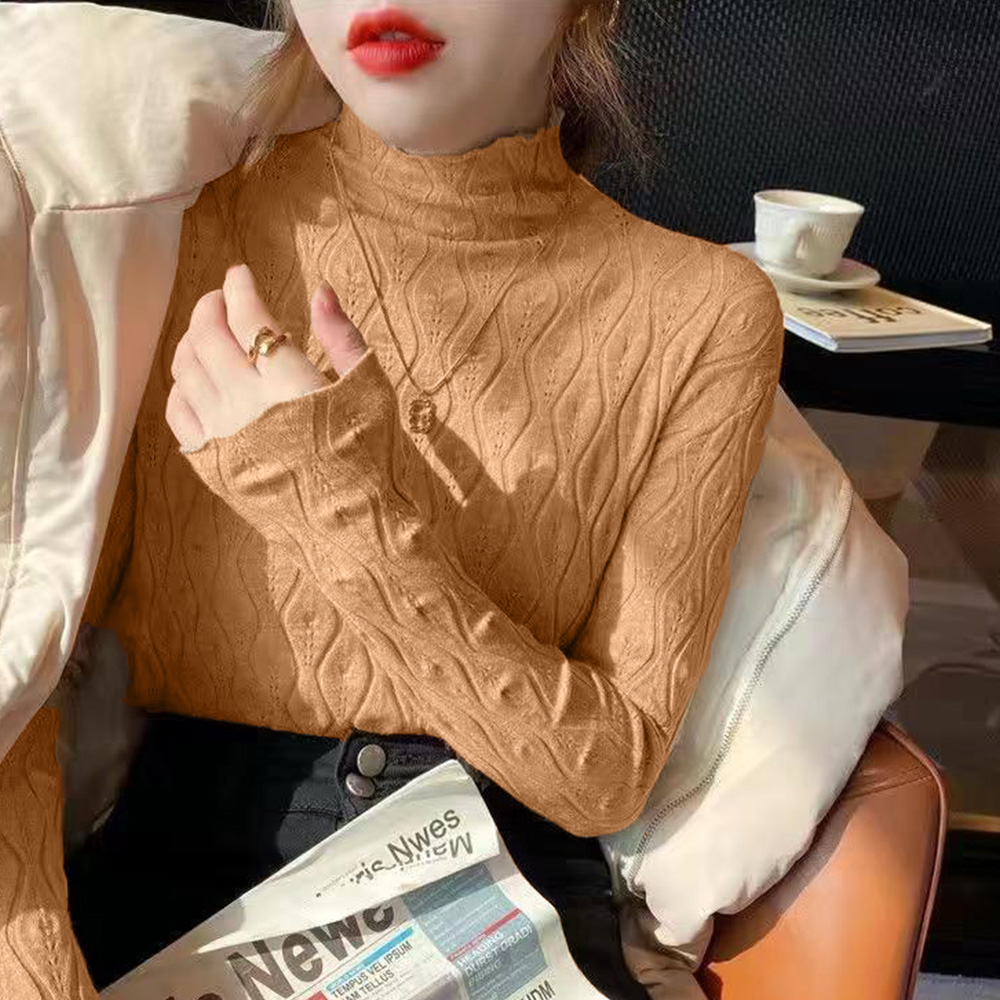 ニットトップス 秋冬プチハイネック 長袖 。可  