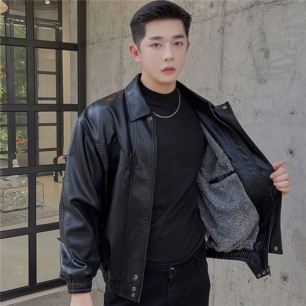 ライダースジャケット メンズ レザージャケット バイク用 革ジャン 折襟 秋冬服 裏起毛 あたたっか 保温 無地 ジップアップ 暖かいコート 
