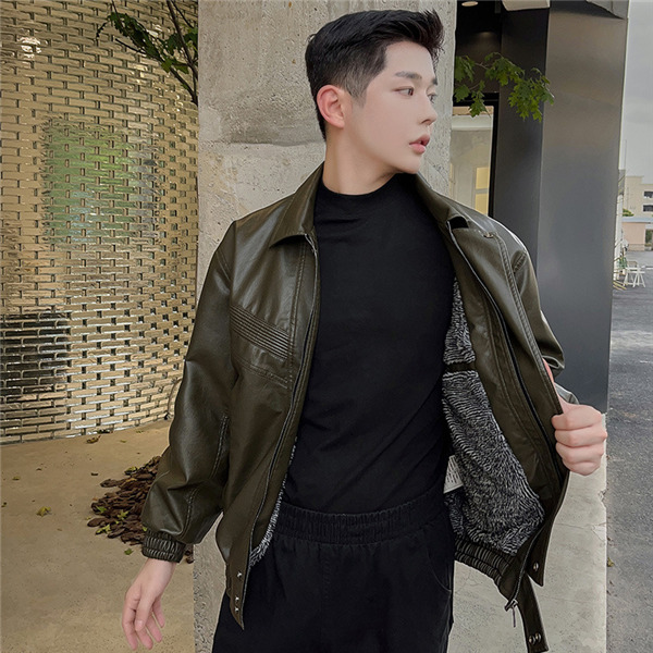 ライダースジャケット メンズ レザージャケット バイク用 革ジャン 折襟 秋冬服 裏起毛 あたたっか 保温 無地 ジップアップ 暖かいコート 