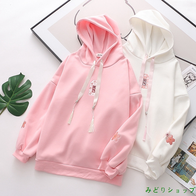 裏起毛 裏ボア さくら 桜 フリンジ 長袖 森ガール レディース 