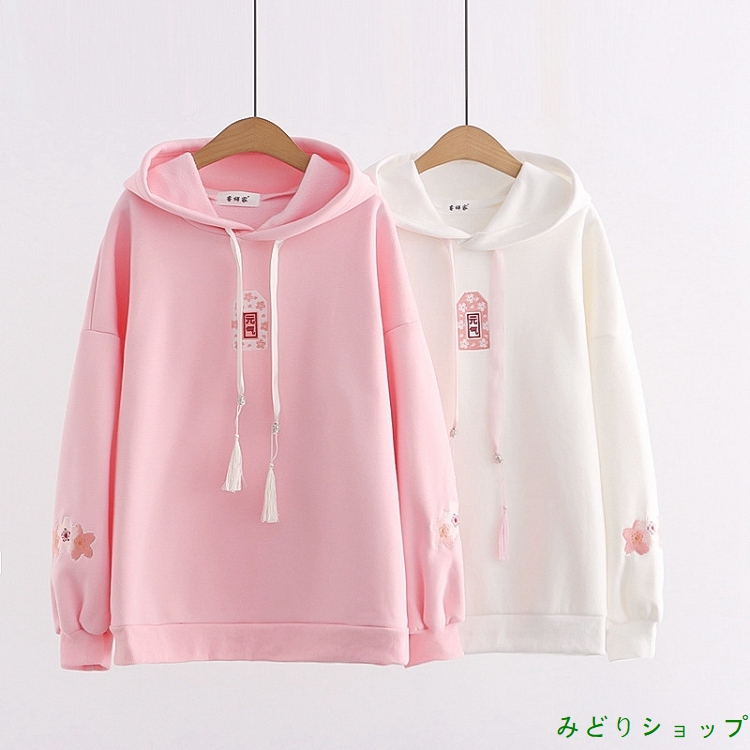 裏起毛 裏ボア さくら 桜 フリンジ 長袖 森ガール レディース 