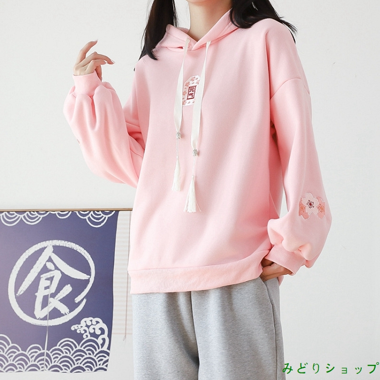 裏起毛 裏ボア さくら 桜 フリンジ 長袖 森ガール レディース 