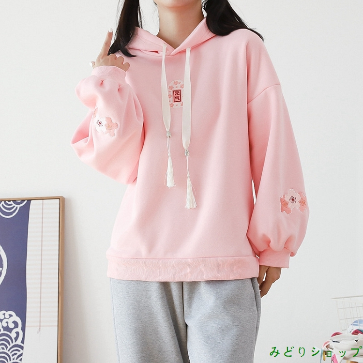 裏起毛 裏ボア さくら 桜 フリンジ 長袖 森ガール レディース 