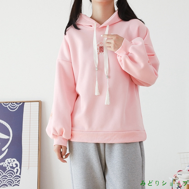 裏起毛 裏ボア さくら 桜 フリンジ 長袖 森ガール レディース 