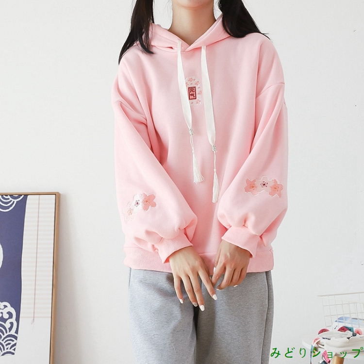 裏起毛 裏ボア さくら 桜 フリンジ 長袖 森ガール レディース 