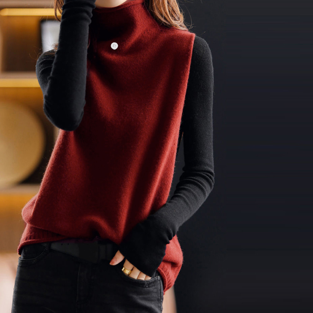 ニットベスト ハイネック ニットチョッキ 。可  