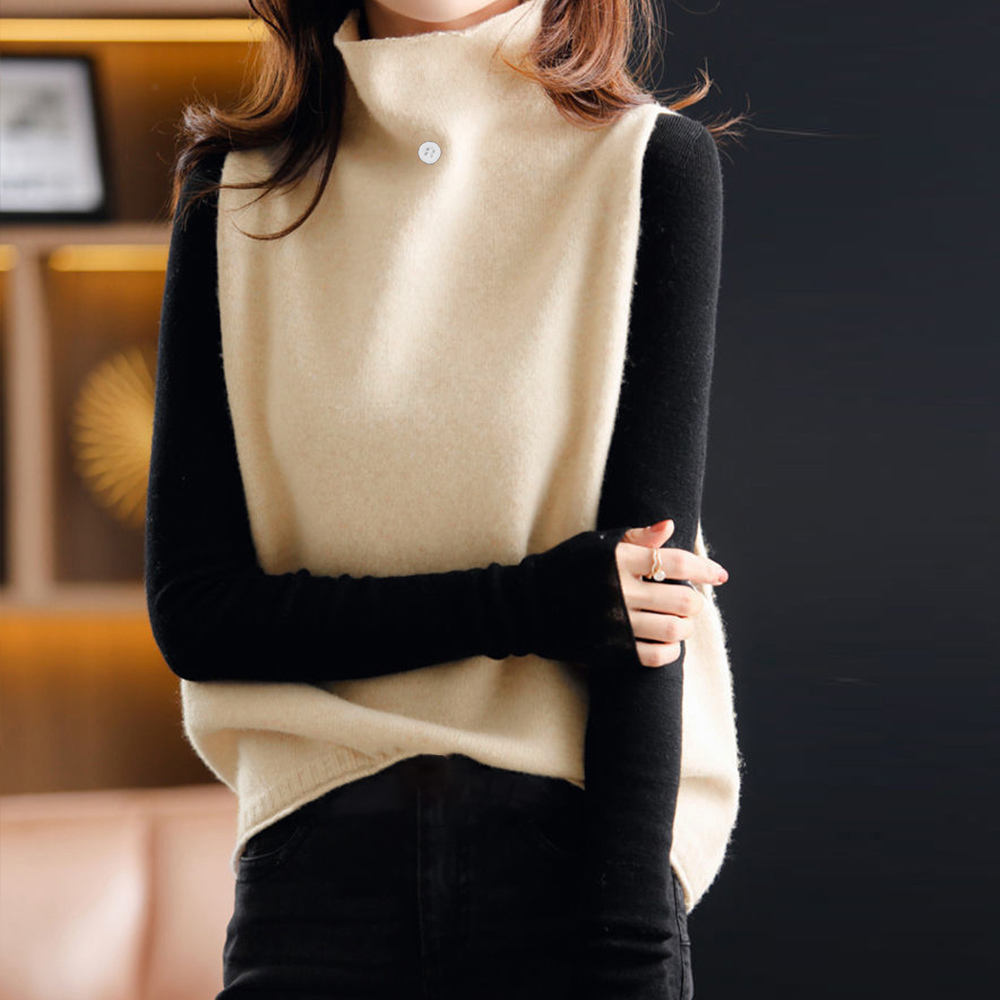 ニットベスト ハイネック ニットチョッキ 。可  