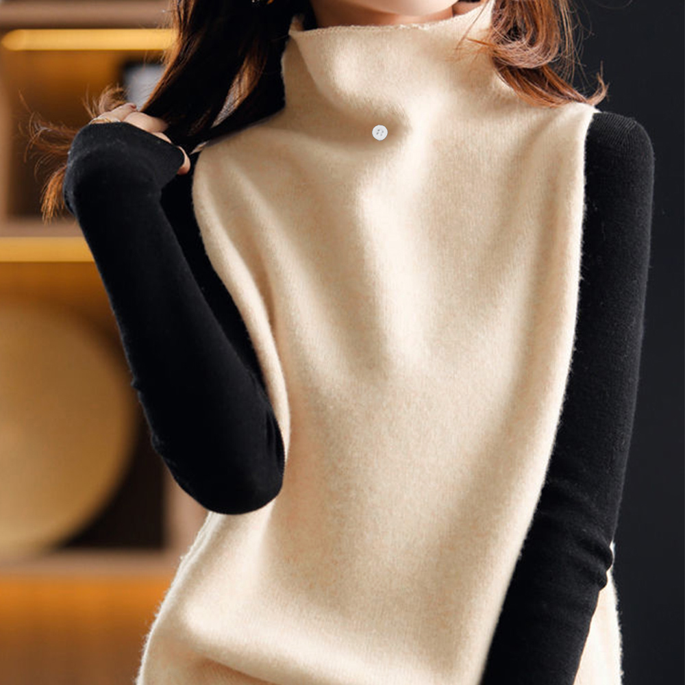 ニットベスト ハイネック ニットチョッキ 。可  