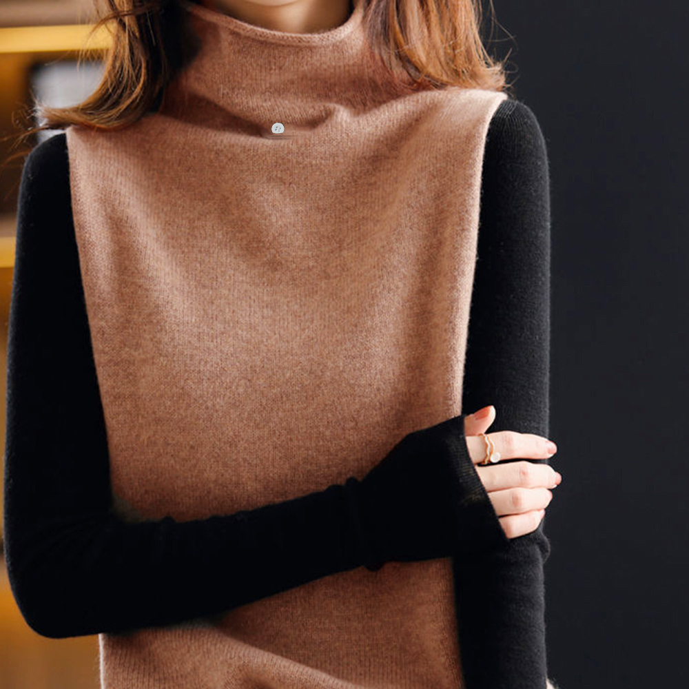 ニットベスト ハイネック ニットチョッキ 。可  