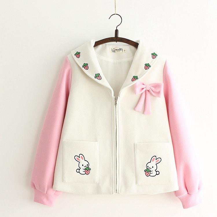 アウター コート ショート ウサギちゃん いちご 苺 レディース 森ガール 長袖 