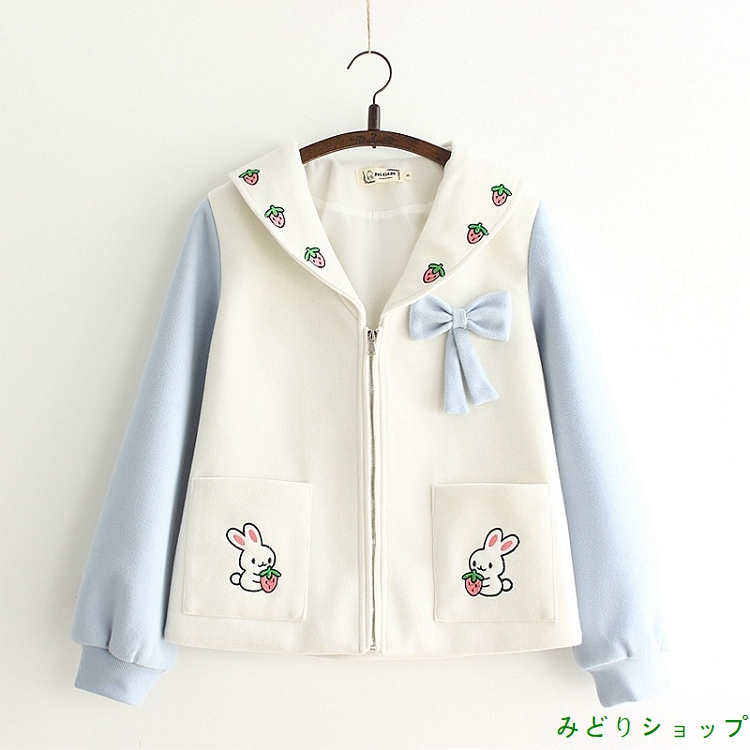 アウター コート ショート ウサギちゃん いちご 苺 レディース 森ガール 長袖 