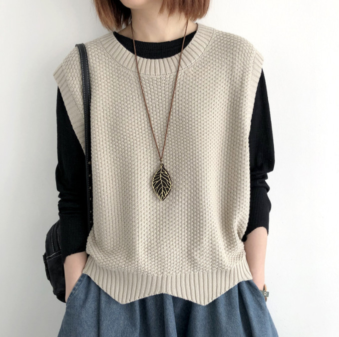 ニット ベスト レディース 秋 プルオーバー ニットベスト シンプル ノースリーブ 体型カバー クールネック おしゃれ 重ね着 着回し カジュアルレイヤード 