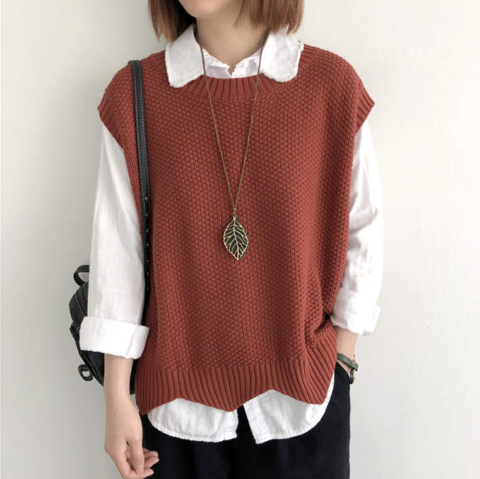 ニット ベスト レディース 秋 プルオーバー ニットベスト シンプル ノースリーブ 体型カバー クールネック おしゃれ 重ね着 着回し カジュアルレイヤード 
