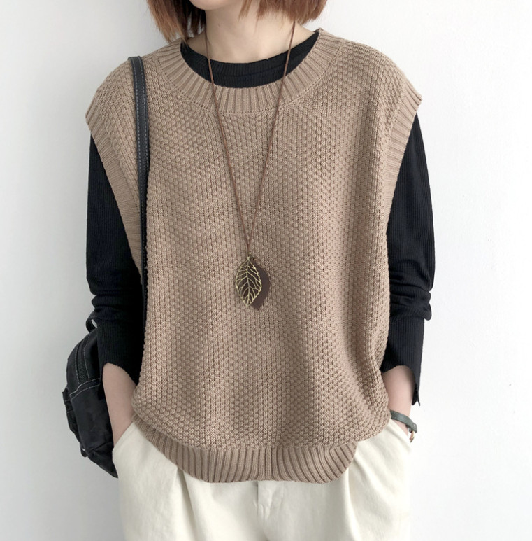 ニット ベスト レディース 秋 プルオーバー ニットベスト シンプル ノースリーブ 体型カバー クールネック おしゃれ 重ね着 着回し カジュアルレイヤード 