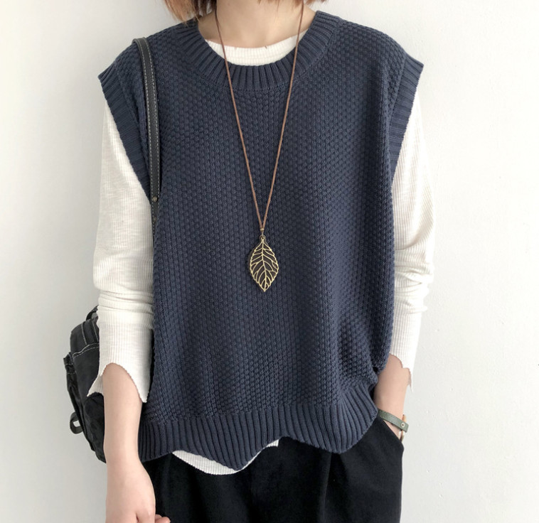 ニット ベスト レディース 秋 プルオーバー ニットベスト シンプル ノースリーブ 体型カバー クールネック おしゃれ 重ね着 着回し カジュアルレイヤード 