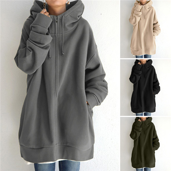値下げ ジップレディース トップス 前開き ジップアップ 長袖 ゆったり 無地 着回し フード付 アウター カジュアル 羽織り 体型カバー 