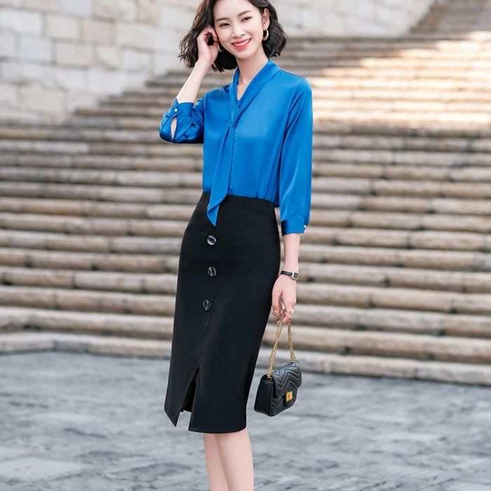 レディース シャツ 爽やかな色合い 3色選び トップス Vネック カジュアル風 オシャレ きれいめ ブラウス 着痩 春夏 