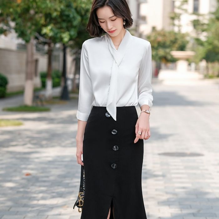 レディース シャツ 爽やかな色合い 3色選び トップス Vネック カジュアル風 オシャレ きれいめ ブラウス 着痩 春夏 