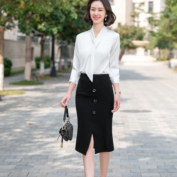 レディース シャツ 爽やかな色合い 3色選び トップス Vネック カジュアル風 オシャレ きれいめ ブラウス 着痩 春夏 