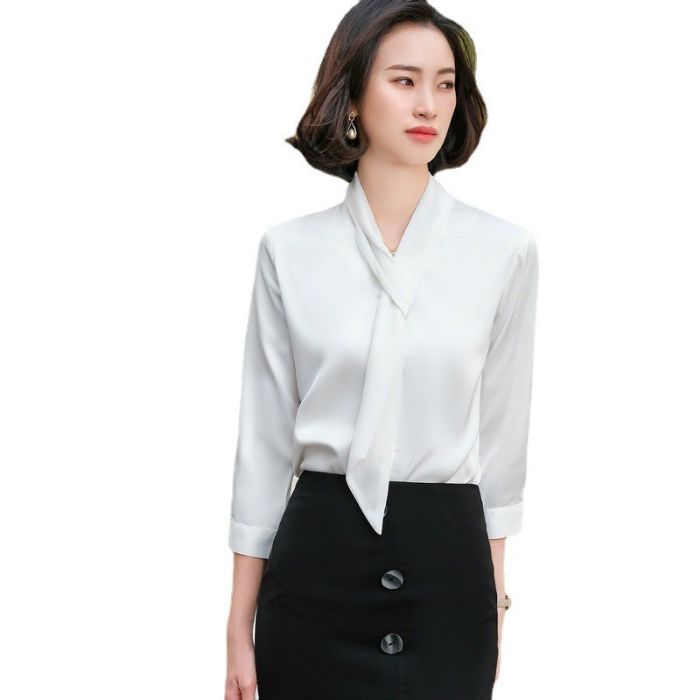 レディース シャツ 爽やかな色合い 3色選び トップス Vネック カジュアル風 オシャレ きれいめ ブラウス 着痩 春夏 